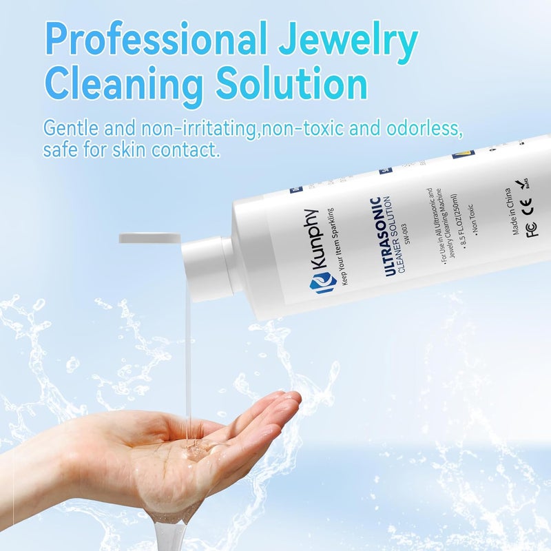 KUNPHY Sonic Jewelry Cleaner - Effective Solution for Cleaning Gold, Silver, Platinum, Diamonds, and eyeglasses watch, 8.5 oz (250 ml) - Image 4